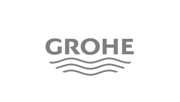 The image shows the GROHE logo in gray, with the brand name GROHE above three stylized, wavy lines resembling water, all centered on a white background.